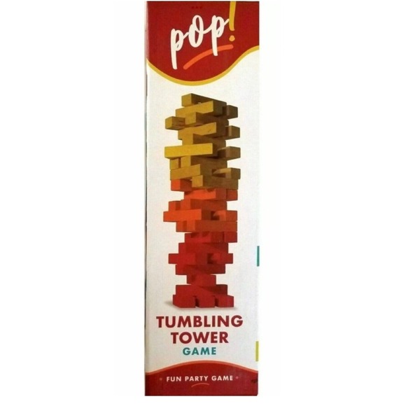 Gametime Vintage Other - POP! Tumbling Tower Game, 54 Wooden Blocks, Yellow Orange & Red 3"x.5"x.5" Block